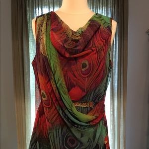 Ellen Tracy peacock cowl dress, size 10